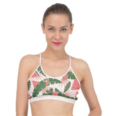 Tropical Watermelon Leaves Pink And Green Jungle Leaves Retro Hawaiian Style Basic Training Sports Bra by genx