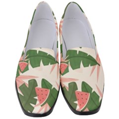 Tropical Watermelon Leaves Pink And Green Jungle Leaves Retro Hawaiian Style Women s Classic Loafer Heels by genx
