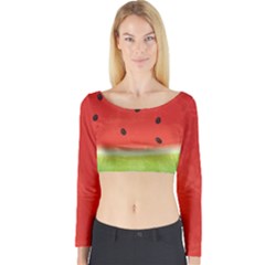 Juicy Paint Texture Watermelon Red And Green Watercolor Long Sleeve Crop Top by genx