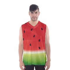 Juicy Paint Texture Watermelon Red And Green Watercolor Men s Basketball Tank Top by genx
