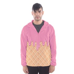 Ice Cream Pink Melting Background With Beige Cone Men s Hooded Windbreaker by genx