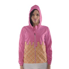 Ice Cream Pink Melting Background With Beige Cone Women s Hooded Windbreaker by genx