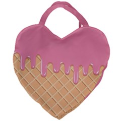 Ice Cream Pink Melting Background With Beige Cone Giant Heart Shaped Tote by genx