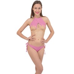 Ice Cream Pink Melting Background With Beige Cone Cross Front Halter Bikini Set by genx