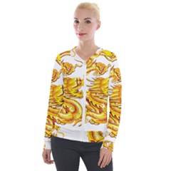 Chinese Dragon Golden Velour Zip Up Jacket by Sudhe