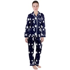 Starry Night Cartoon Print Pattern Satin Long Sleeve Pyjamas Set by dflcprintsclothing