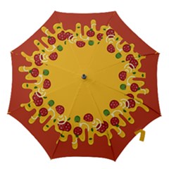 Pizza Topping Funny Modern Yellow Melting Cheese And Pepperonis Hook Handle Umbrellas (medium) by genx