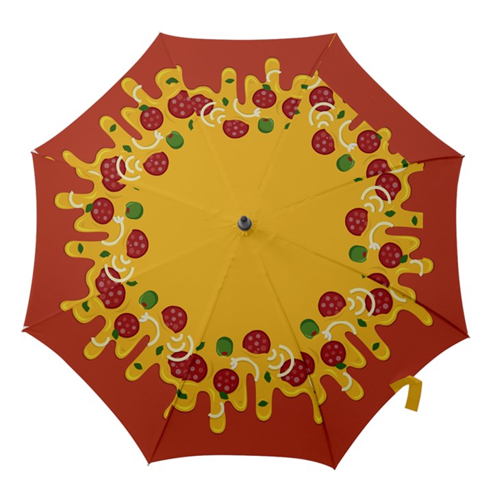 Pizza Topping funny modern yellow melting cheese and pepperonis Hook Handle Umbrellas (Small)