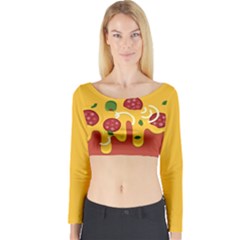 Pizza Topping Funny Modern Yellow Melting Cheese And Pepperonis Long Sleeve Crop Top by genx