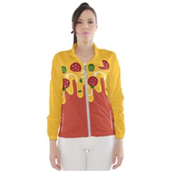 Pizza Topping Funny Modern Yellow Melting Cheese And Pepperonis Women s Windbreaker by genx