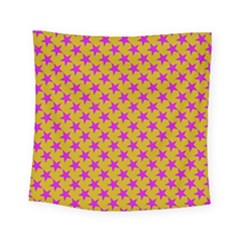 Pink Stars Pattern On Yellow Square Tapestry (small) by BrightVibesDesign