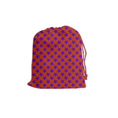 Purple Stars Pattern On Orange Drawstring Pouch (medium) by BrightVibesDesign