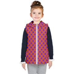 Purple Stars Pattern On Orange Kids  Hooded Puffer Vest by BrightVibesDesign