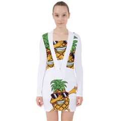 Dabbing Pineapple Sunglasses Shirt Aloha Hawaii Beach Gift V-neck Bodycon Long Sleeve Dress by SilentSoulArts