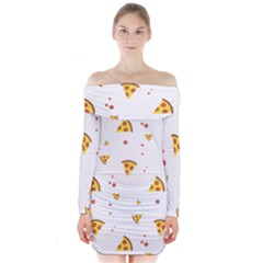 Pizza Pattern Pepperoni Cheese Funny Slices Long Sleeve Off Shoulder Dress by genx