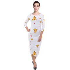 Pizza Pattern Pepperoni Cheese Funny Slices Quarter Sleeve Midi Velour Bodycon Dress by genx