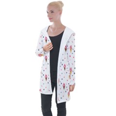 Ice Cream Cones Watercolor With Fruit Berries And Cherries Summer Pattern Longline Hooded Cardigan by genx
