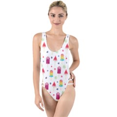 Popsicle Juice Watercolor With Fruit Berries And Cherries Summer Pattern High Leg Strappy Swimsuit by genx