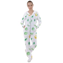 Lemon And Limes Yellow Green Watercolor Fruits With Citrus Leaves Pattern Women s Tracksuit by genx