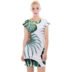 Pineapple Tropical Jungle Giant Green Leaf Watercolor Pattern Cap Sleeve Bodycon Dress by genx