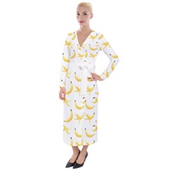 Yellow Banana And Peels Pattern With Polygon Retro Style Velvet Maxi Wrap Dress by genx
