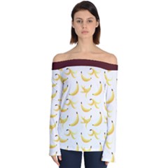 Yellow Banana And Peels Pattern With Polygon Retro Style Off Shoulder Long Sleeve Top by genx