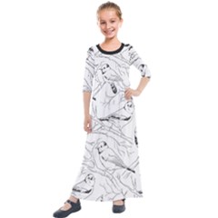 Birds Hand Drawn Outline Black And White Vintage Ink Kids  Quarter Sleeve Maxi Dress by genx