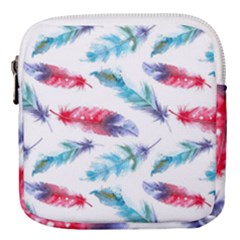 Feathers Boho Style Purple Red And Blue Watercolor Mini Square Pouch by genx