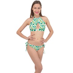 Leaves Green Modern Pattern Naive Retro Leaf Organic Cross Front Halter Bikini Set by genx