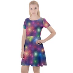 Abstract Background Graphic Space Cap Sleeve Velour Dress  by Bajindul