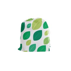 Leaves Green Modern Pattern Naive Retro Leaf Organic Drawstring Pouch (small) by genx