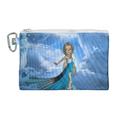 Cute Fairy In The Sky Canvas Cosmetic Bag (large) by FantasyWorld7