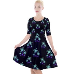 Dark Floral Drawing Print Pattern Quarter Sleeve A-line Dress by dflcprintsclothing