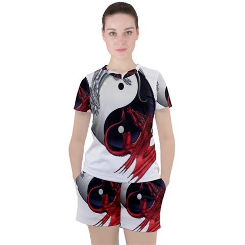 Yin And Yang Chinese Dragon Women s Tee And Shorts Set by Sudhe
