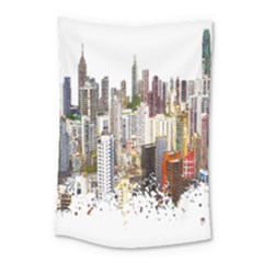 Hong Kong Skyline Watercolor Painting Poster Small Tapestry by Sudhe