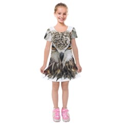 Vector Hand Painted Owl Kids  Short Sleeve Velvet Dress by Sudhe