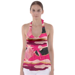 Pink And Black Abstract Mountain Landscape Babydoll Tankini Top by charliecreates