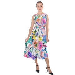 Lovely Pinky Floral Midi Tie-back Chiffon Dress by wowclothings