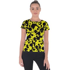 Black And Yellow Leopard Style Paint Splash Funny Pattern  Short Sleeve Sports Top  by yoursparklingshop