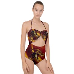 Awesome Dinosaur, Konda In The Night Scallop Top Cut Out Swimsuit by FantasyWorld7