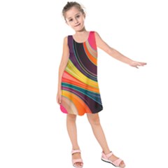 Abstract Colorful Background Wavy Kids  Sleeveless Dress by HermanTelo