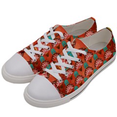 Background Floral Pattern Red Women s Low Top Canvas Sneakers by HermanTelo