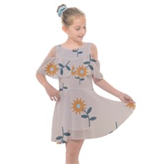 Flowers Continuous Pattern Nature Kids  Shoulder Cutout Chiffon Dress