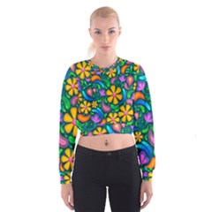 Floral Paisley Background Flower Green Cropped Sweatshirt by HermanTelo