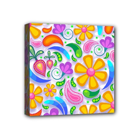 Floral Paisley Background Flower Yellow Mini Canvas 4  X 4  (stretched) by HermanTelo