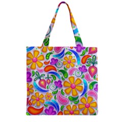 Floral Paisley Background Flower Yellow Zipper Grocery Tote Bag