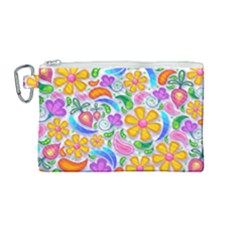 Floral Paisley Background Flower Yellow Canvas Cosmetic Bag (medium)