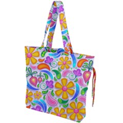 Floral Paisley Background Flower Yellow Drawstring Tote Bag by HermanTelo