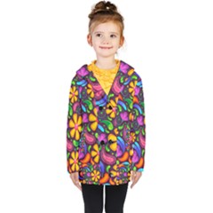 Floral Paisley Background Flower Purple Kids  Double Breasted Button Coat