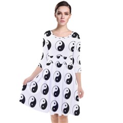 Yin Yang Pattern Quarter Sleeve Waist Band Dress by Valentinaart